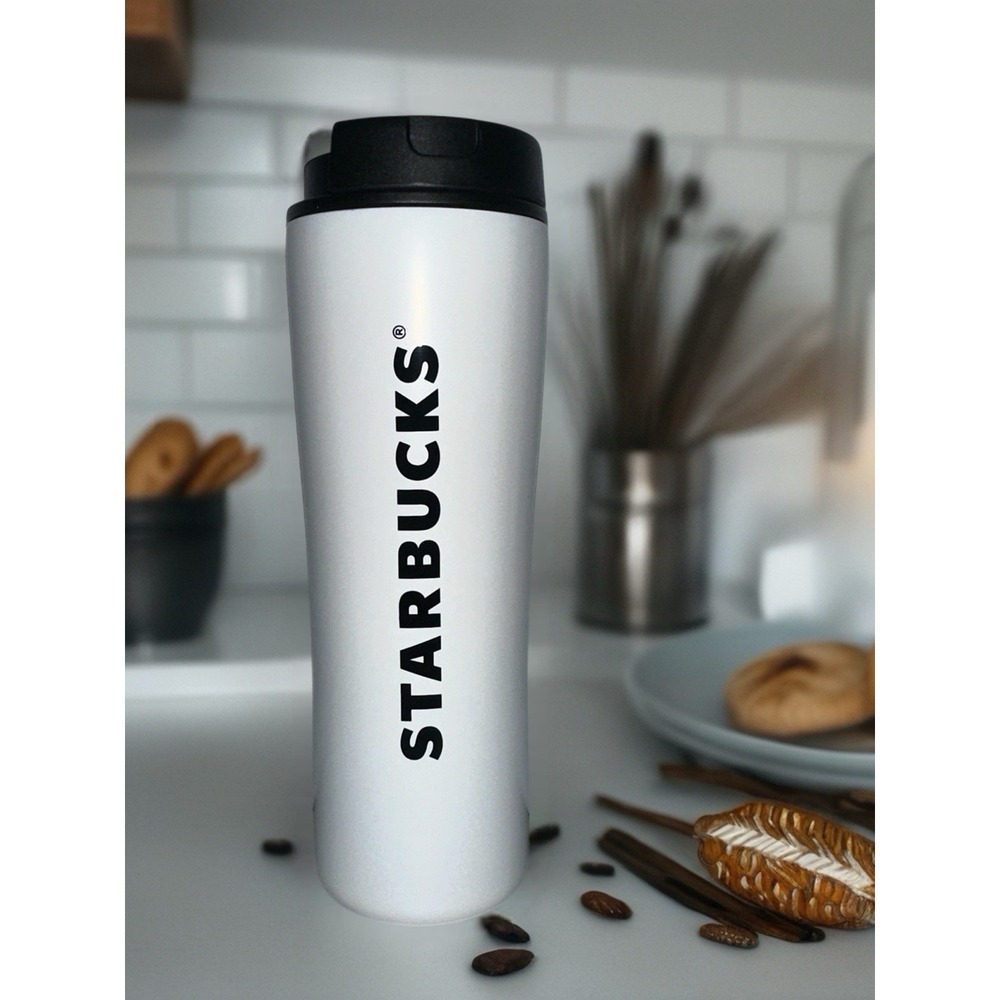 Starbucks Slim White Hourglass Stainless Steel Tumbler Mug Travel Cup 16 oz